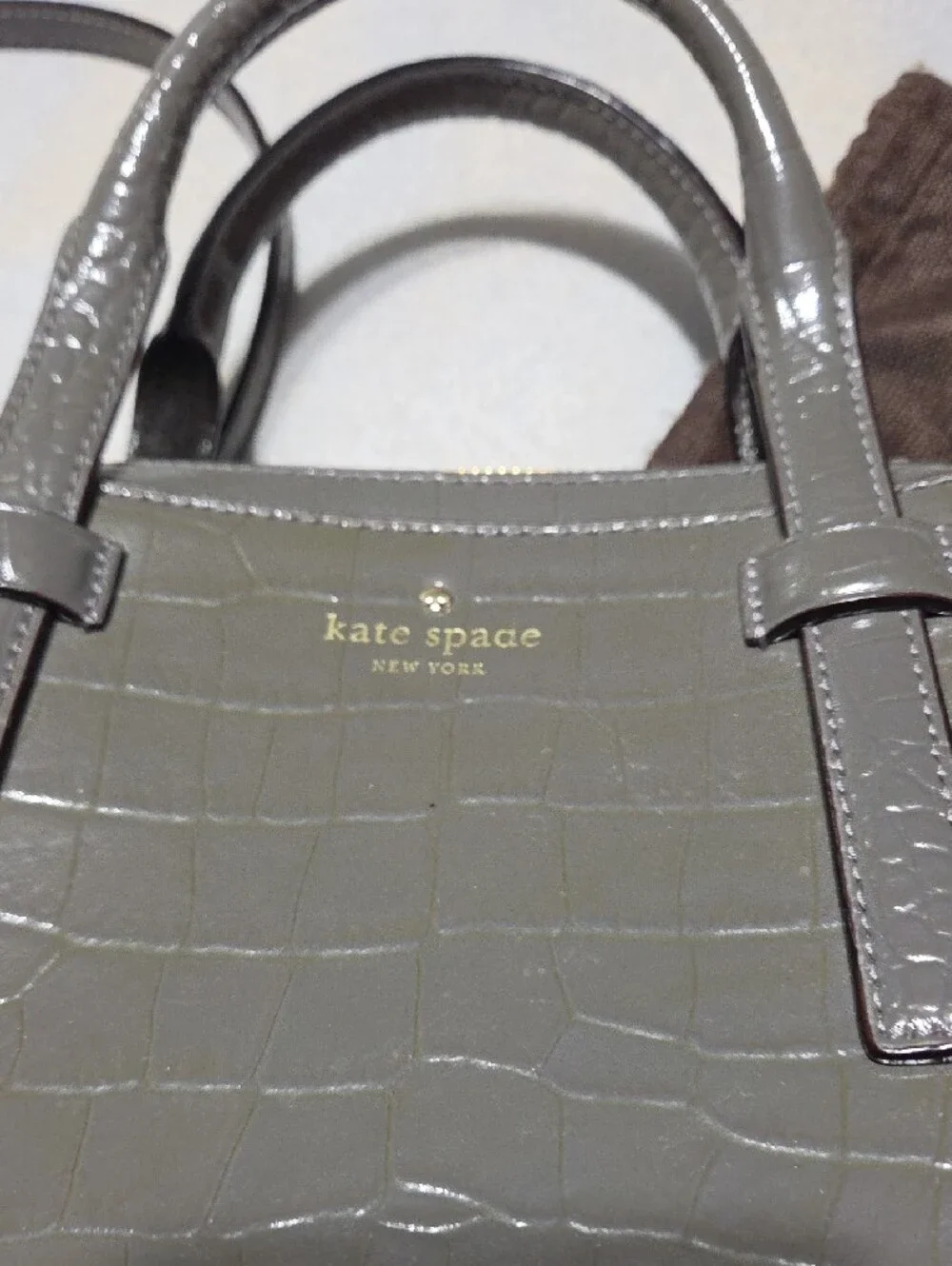 kate spade gray croc-embossed dome satchel with top handles NWOTS